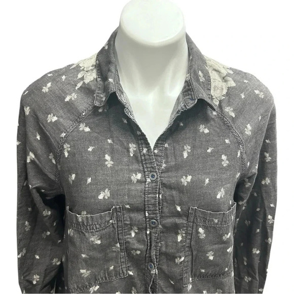 Free People Dottie Over You Floral Chambray Hi-lo Button Up Shirt Top Boho - Picture 3 of 8